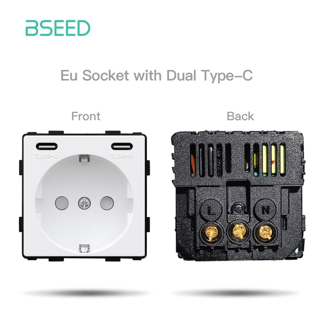 Interruptor para Estores Wifi BSEED e Interruptores de Luz de 1/2/3 Gangs Tipo UE/Francês Função Tomada USB Tipo-C Peças DIY Painel Frontal de Vidro