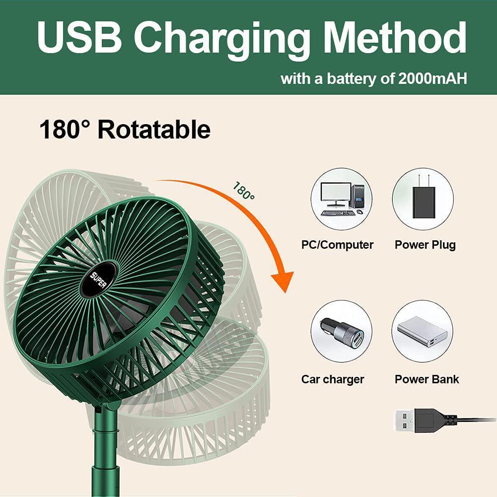 Portable Desk Fan Foldaway Table Fan USB Rechargeable Pedestal Standing Floor Fan Lightweight Telescopic Fan Adjustable Height Fan