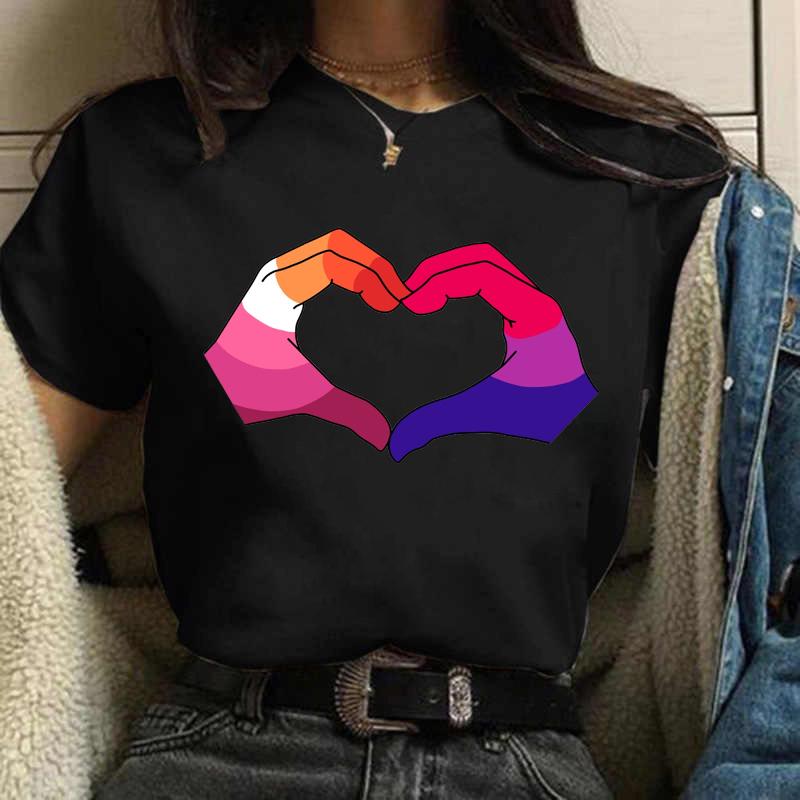 Vintage Clothes Girl Simple Cartoon Heart Printed Women Clothing Tops Short-Sleeved Top T-Shirt Female Tees Basic Cloth