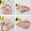 French Sweet Bow Pleated Strap Shoulder Bags for Women Versatile Ladies Chain Crossbody Bag Solid Color Female Pu Handbag Purse