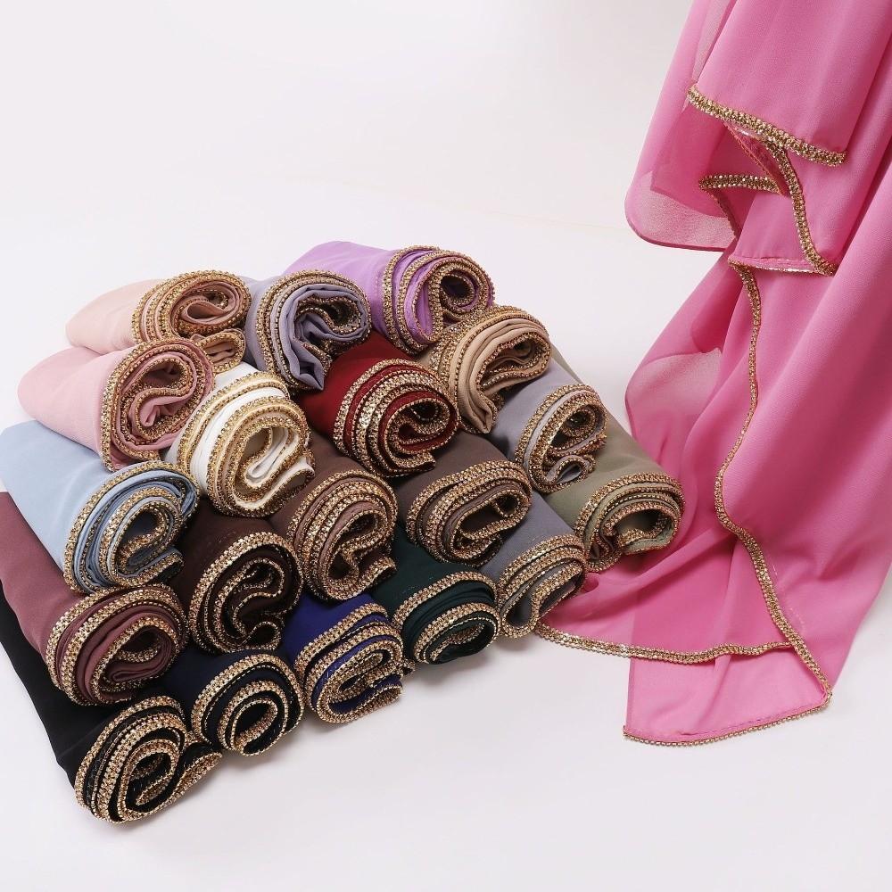 Vielseitiger Eleganter Seidenschal Strahlendes Langes Sonnenschutz-Schal Diamantrand-Design Weiches Ramadan-Kopftuch Damen Kopfbedeckung