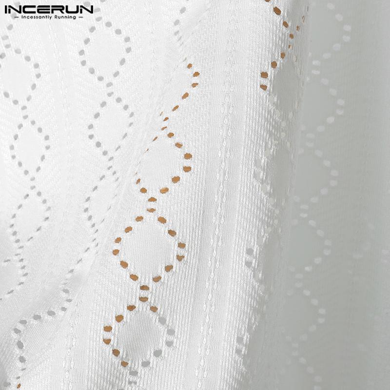 INCERUN Summer Men V Neck Sleeveless Hollow Out Solid Casual Tank Tops