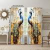 2Pcs Golden Feather Peacock Printed Window Curtains Elegance To Your Home With Luxurious Design And Vibrant Colors Machine
