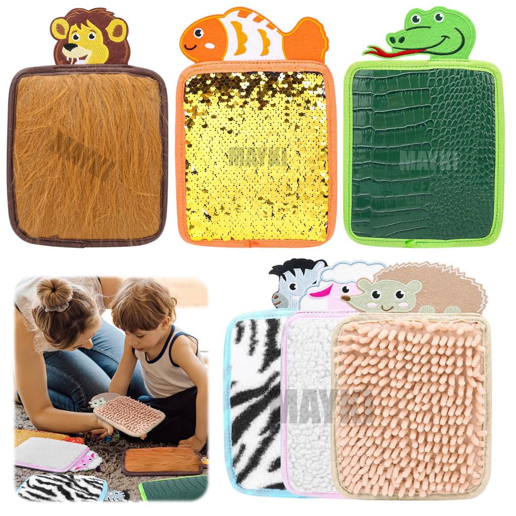 Tactile Play Textured Tiles 6Pcs Mini Animal Theme Sensory Mats Educational Game Textured Fabric Animal Mat Sensory Wall Panel
