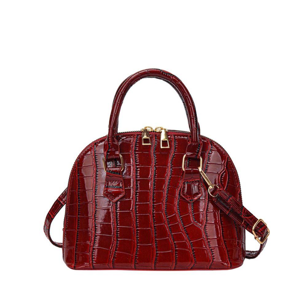 Solid Color Shell Bag Retro Crocodile Pattern Pu Leather Crossbody Bag Waterproof Shoulder Bag Women