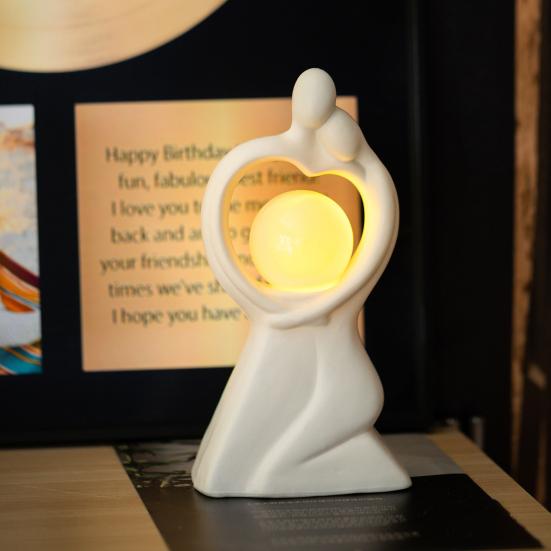 Minimalist Couple Night Light Ceramic Couple Statue Holding The Lamp Abstract Art Couple Figurine Nightlight for Home Bedroom Nightstand Decoration