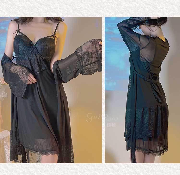 Elegant Underwire Camisole Nightgown with Chest Pads & Robe Set for Women