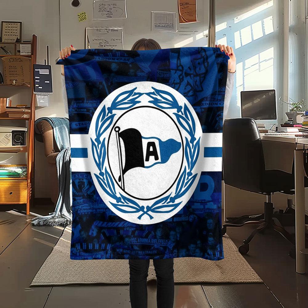 DSC Arminia Bielefeld Printed Flannel Blanket, Soft Throw for Bedroom Sofa, Washable,soccer Fan Merchandise, Great Gift.