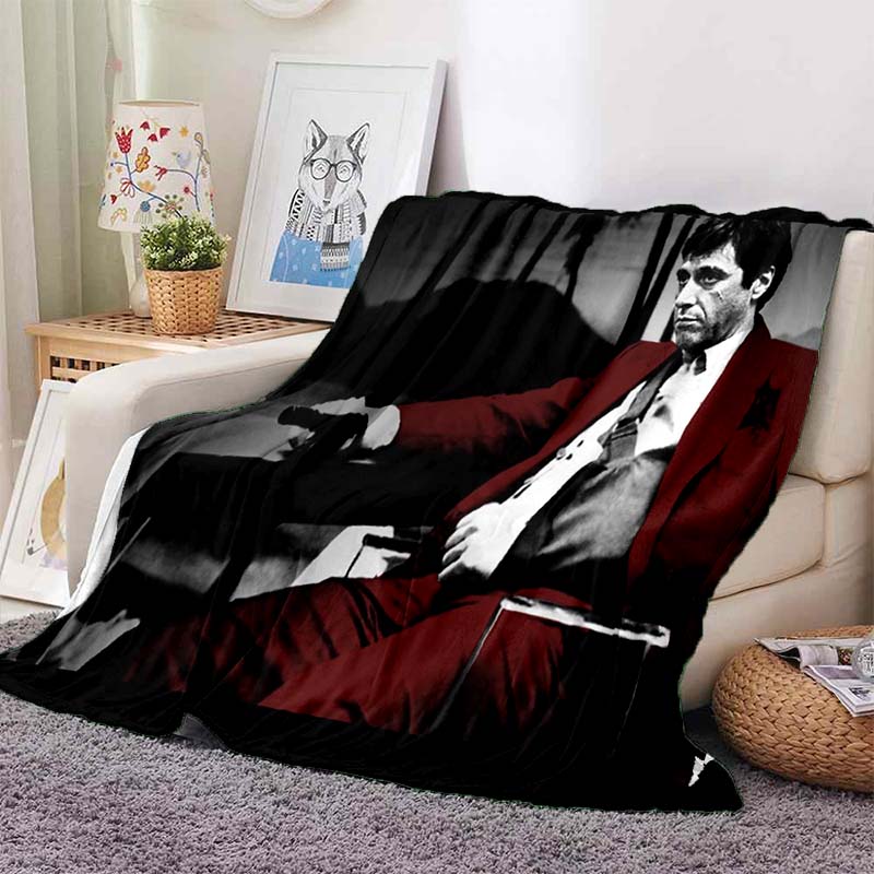 Scarface Classic Movie Print Flannel Blanket Soft Warm Throw For Sofa Bedroom Game Room Living Room Home Bedding Decor Gift