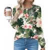 Women's Fashionable Casual Floral Retro Print Pleated Comfortable Round Neck Loose Long Sleeve T-shirt Top