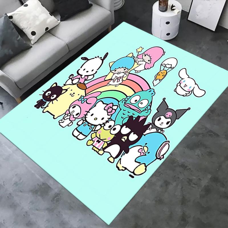 Office Rug Hello Kitty, Sanrio Characters Anti-Slip Rug, Machine Washable for Living Room, Bedroom, Office, Multiple Sizes, Bedroom Mat, Decorative Ma