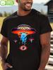 Boston Rock Band Graphic T-shirt - Black Cotton Tee with Vibrant Spaceship Design