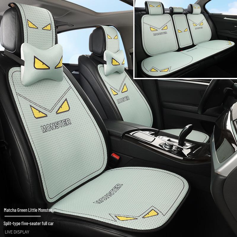 Universal Cartoon Linen Car Seat Cushion - Warm, Stylish, Four Seasons Comfort