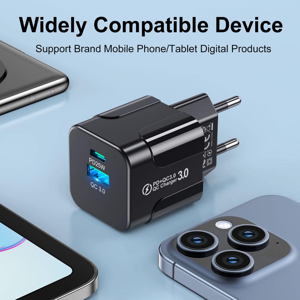 PD 25W USB C Fast Charger for iPhone 15 Pro Max Xiaomi 14 Oneplus KR EU US Mini 2 Ports Travel Plug Phone Fast Charging Adapter