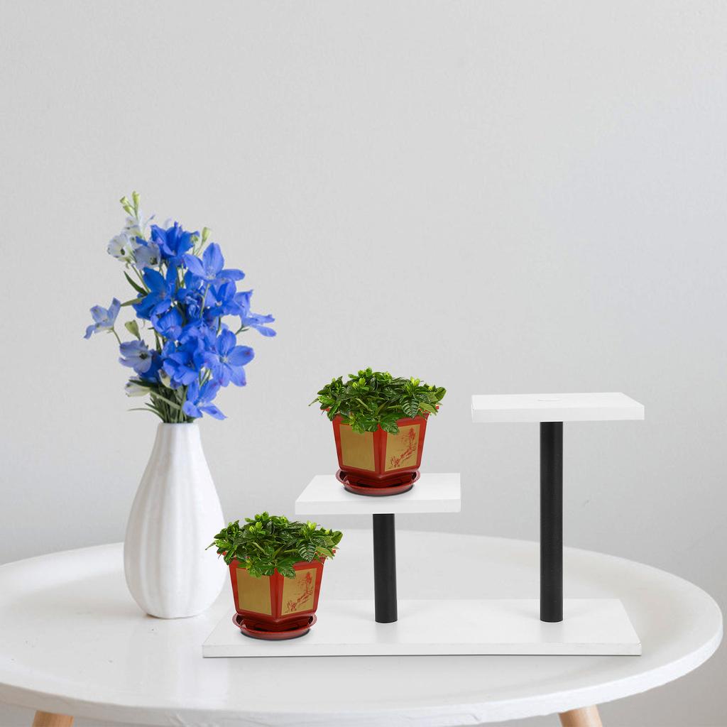 3-Tier Desktop Plant Stand for Office Study Indoor Space-Saving Countertop Flower Pot Shelf Holder Modern Metal Density Board