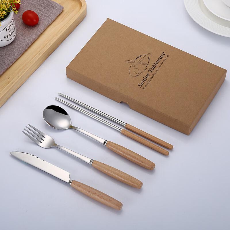 Ruhan Wooden Handle Stainless Steel Flatware Gift Set
