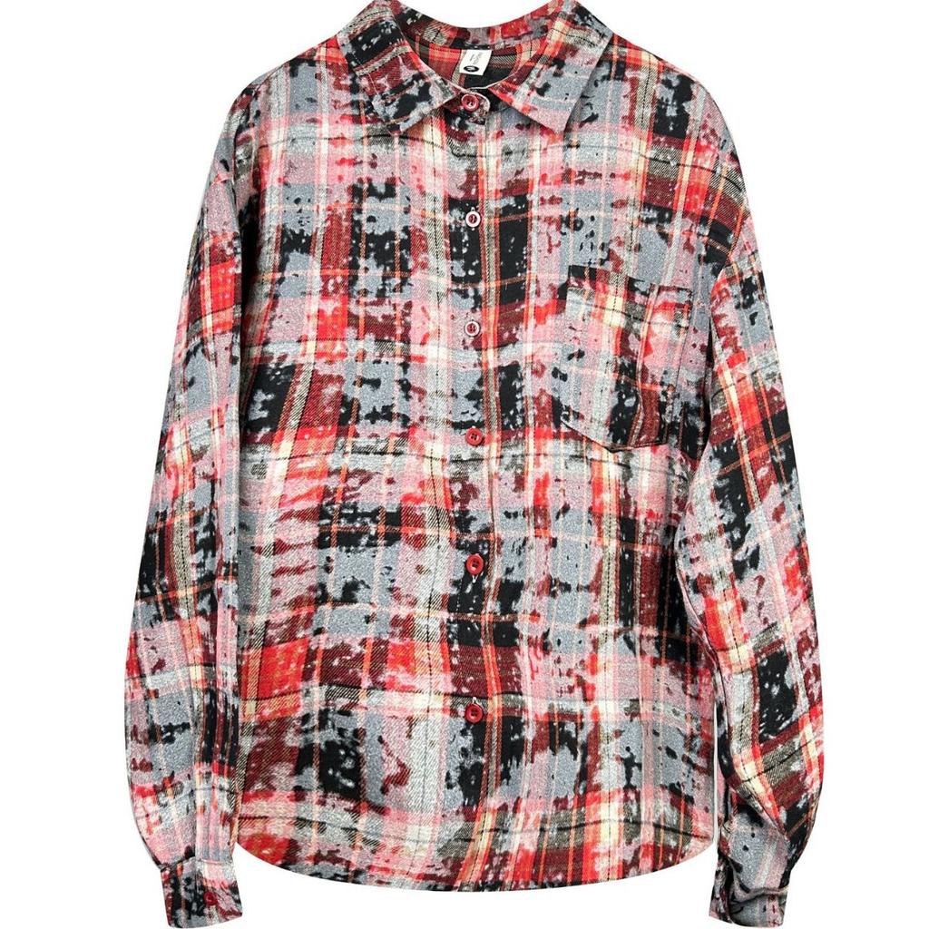 Loose Tie Dye Versatile Trendy Casual Top Shirts Jacket Spring and Autumn Checkered Long Sleeved Printed Women's Shirts