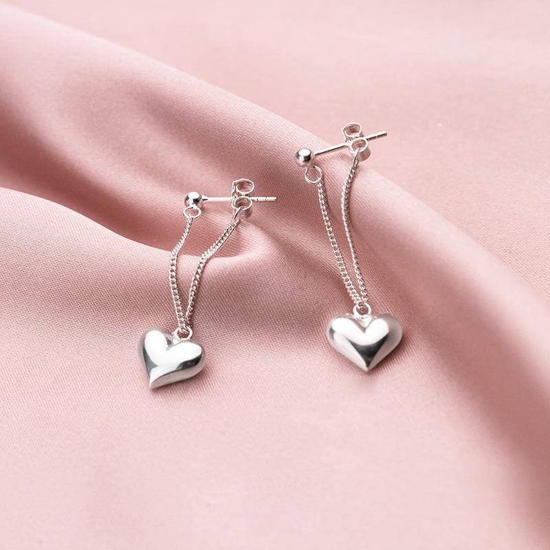 Silver Plated Earrings For Women Heart Chain Earring Jewelry Prevent Allergy Party Accessories Gift Heart Earrings