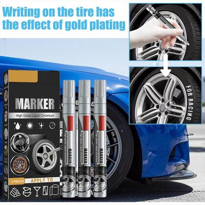 3pcs Chrome Marker Pen Permanent Marker For Car Bike Motor Tires Tyre Marker Paint Pen Rubber Tyre Marker Metallic Markers