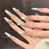 Handmade Press On Nail French Gentle Sparkling Ice-clear Cat Eyes 3D Diamond Light Luxury Long Oval/Stiletto Fake Nail Patch Artificial Nail Reusable