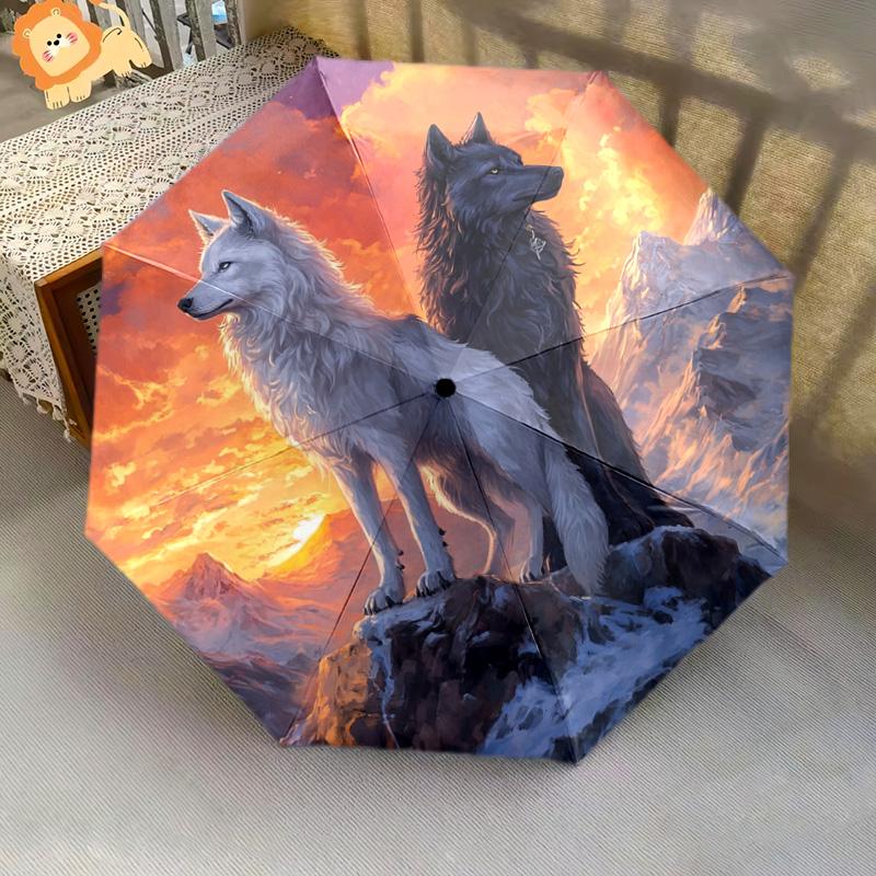 1 PC Automatic Folding Umbrella - Wolves Pattern, Portable & Foldable Design with 8 Ribs, Christmas Birthday Gifts