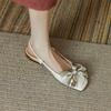 2024 Sommar Kvinnor Platta Sandaler med Rosett Mode Baotou Fyrkantig Tå Låga Klackar Damskor Mode Casual Lätta Sandalias De Mujer