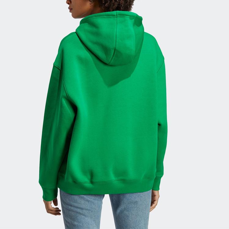 Adidas Originals Solid Color Logo Embroidered Sports Long Sleeve Hoodie Women Hoodies Green IK7692