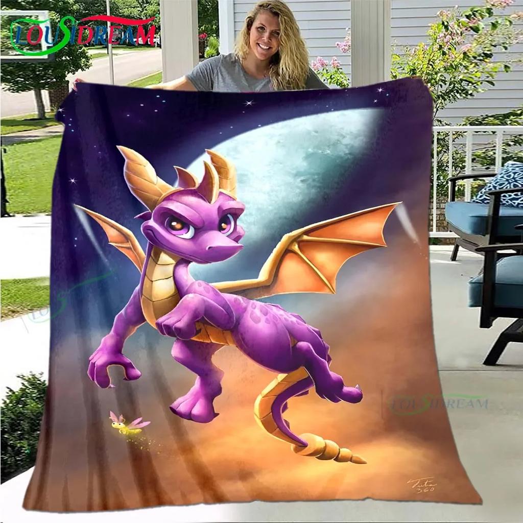 3D Classic Games S-Spyro Dragon Blanket Star Art Flannel Thin Blanket Portable Home Travel Office Lunch Break Blanket Gift