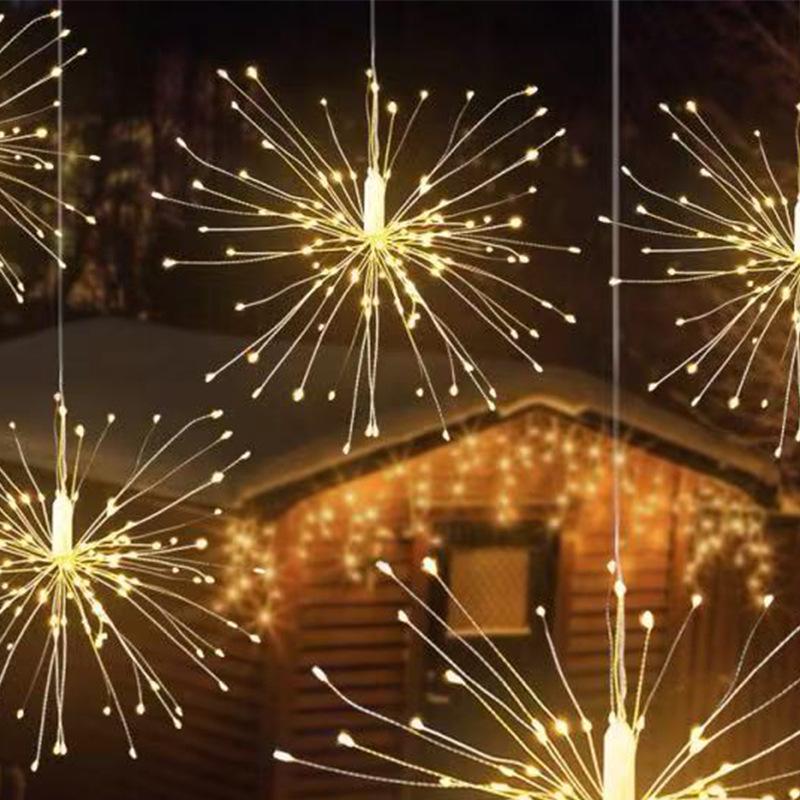 LED Solar Dandelion Firework String Lights - Indoor Outdoor Decorative Explosion Copper Wire Lights
