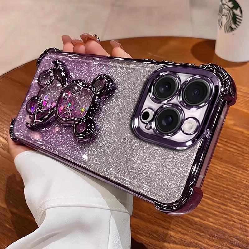 Quicksand Violent Bear Is Suitable for Iphone17 Mobile Phone Case, Apple 16 Four Corners Anti-drop 15ProMax All-inclusive Protective Case.
