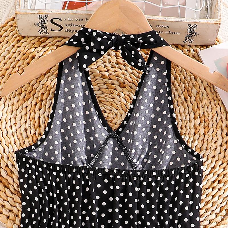 Sweetly Designed Neckless Backless Dress for Girls - Elegant and Retro Polka Dot Summer Children's Dress