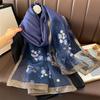 Women Silk Feeling Scarf Floral Embroidery Hijab Female Foulard Thin Pashmina Shawls Wraps Bufanda Headscarf Stoles