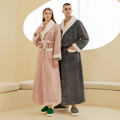 Herren Schalkragen Bademäntel Volllang Fleece Plüsch Bademäntel Weich Spa Hausmantel mit Taschen Flauschige Spa Bademäntel Unisex Winter Gemütlich Warm Spa Langer Bademantel