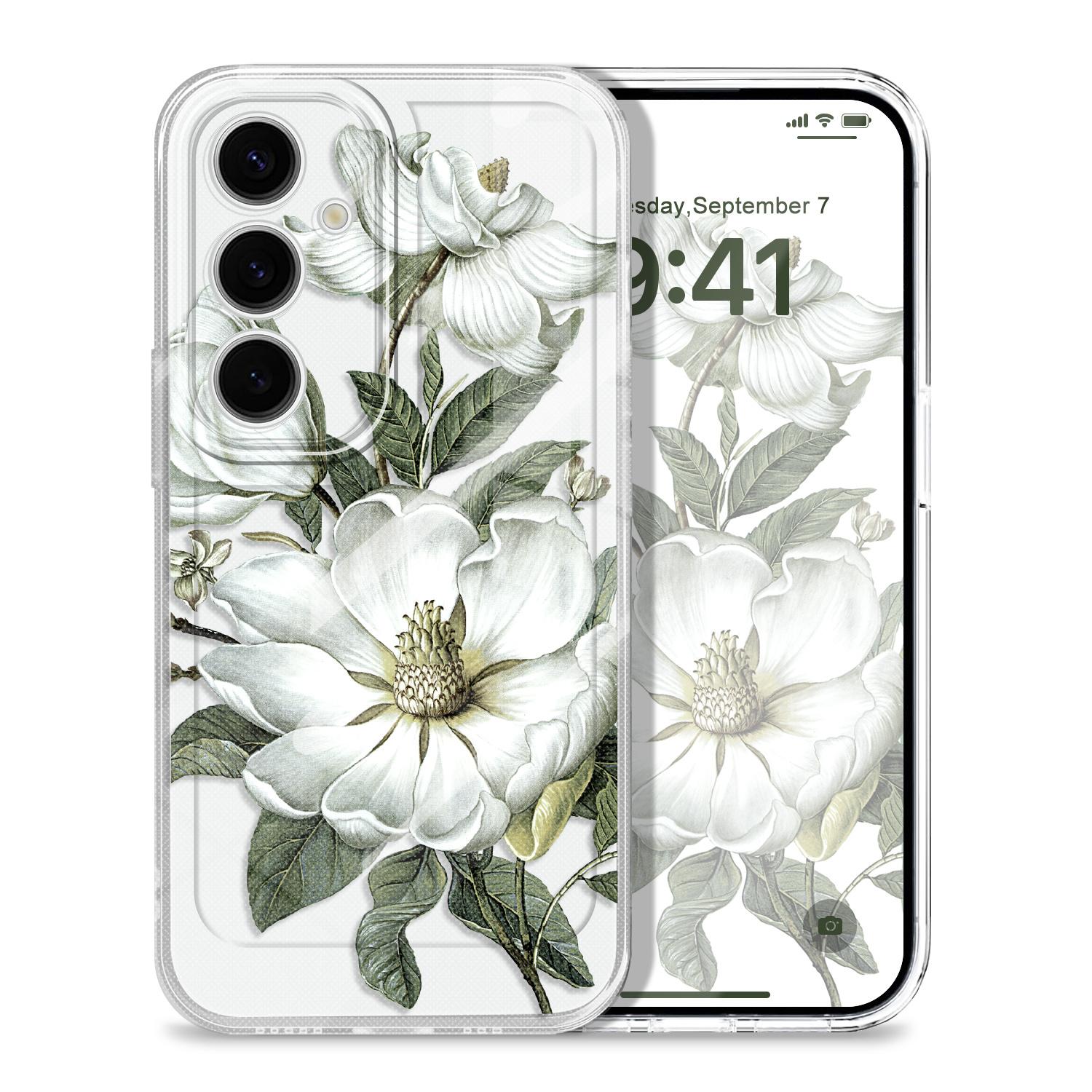 

Gorgeous Magnolia Transparent Phone Case For Samsung Galaxy S26 S25 S24 S23 FE Plus Ultra Soft TPU Cover Galaxy S23