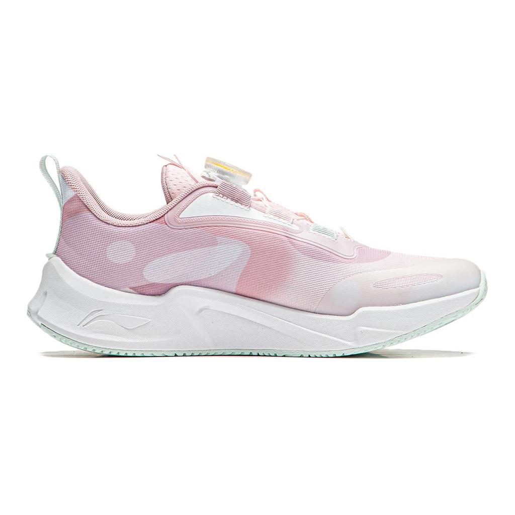 Li Ning Kids Qiang Yue Synthetic Leather Fabric Shock Absorbing Breathable Low Top Running Shoes Kids Running Shoes White Pink YKCU026-2