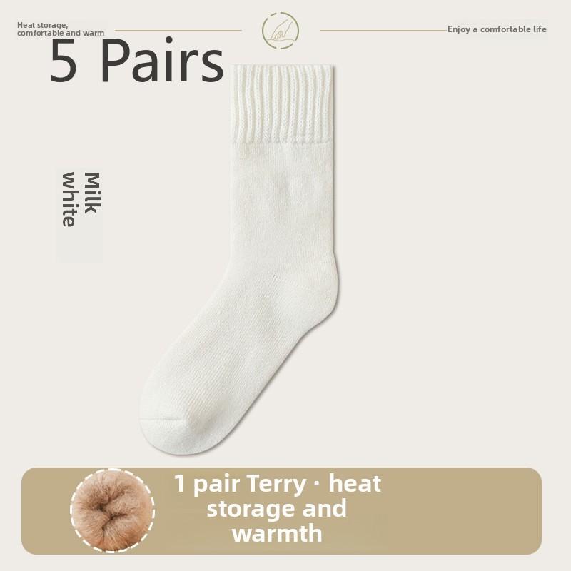 5 Pairs of Men's Autumn and Winter Thickened Pile Circle Warm and Fleece Mid Tube Socks