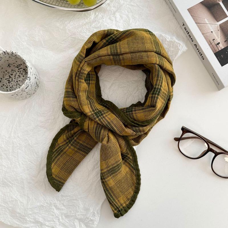 Silk Scarf New Literary Idyllic Bag Headscarf Headband Scarf Scarf Small Shawl Fashion Plaid Triangle Scarf Tied Waist