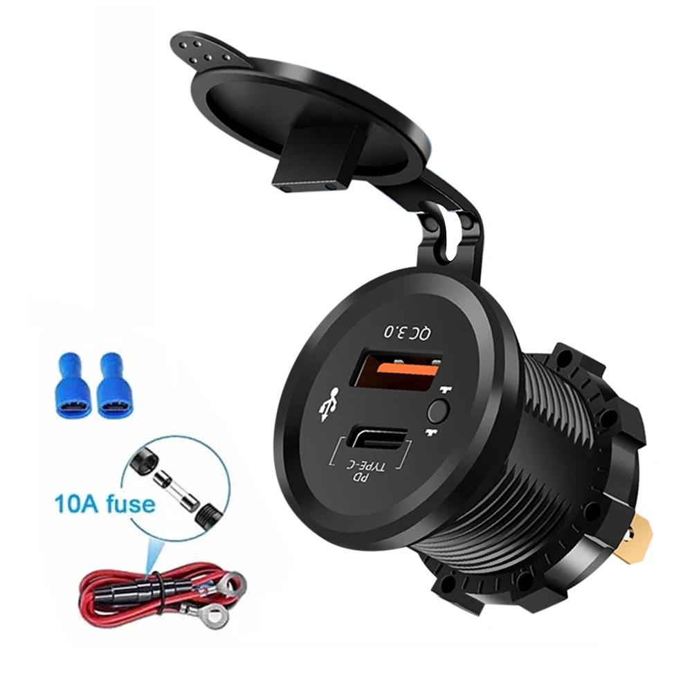 Dual USB Charger Socket Adapter Waterproof Power Outlet 4.2A LED Light for 12V/24V Car Boat Marine RV Motorcycle Truck