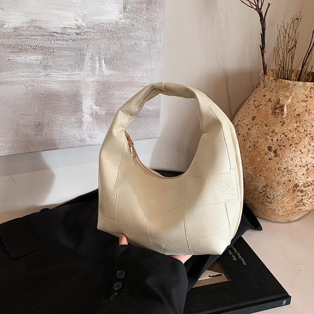 

Pu Pu Leather Handbag Quilted Pattern Crescent Bag Fashion Underarm Bag Travel белый