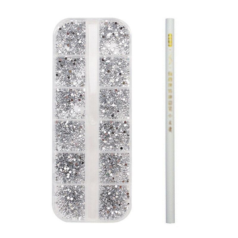 1 Box Flat Bottom Nail Art Rhinestones with Picker Pencil