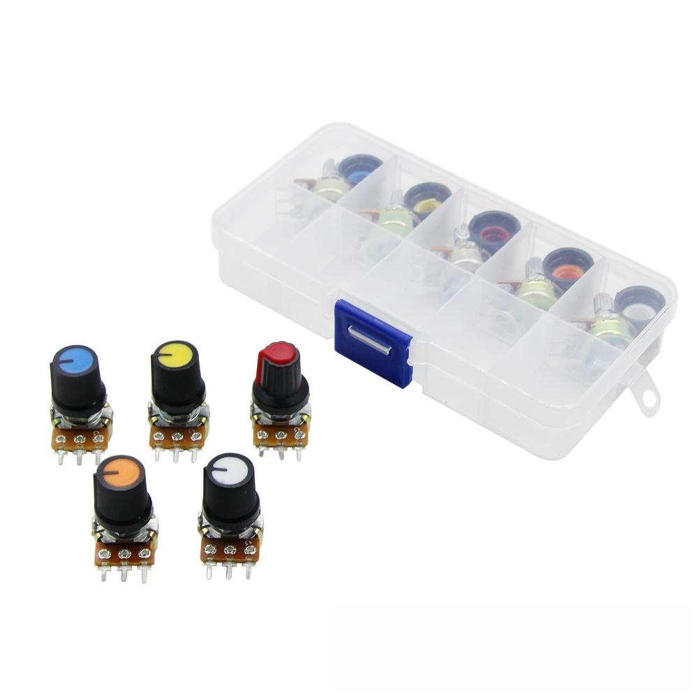 10PCS 15mm For WH148 Knurled Shaft 3 Terminals Linear Rotary Potentiometer Kit Includes Washers And Nuts Potentiometer