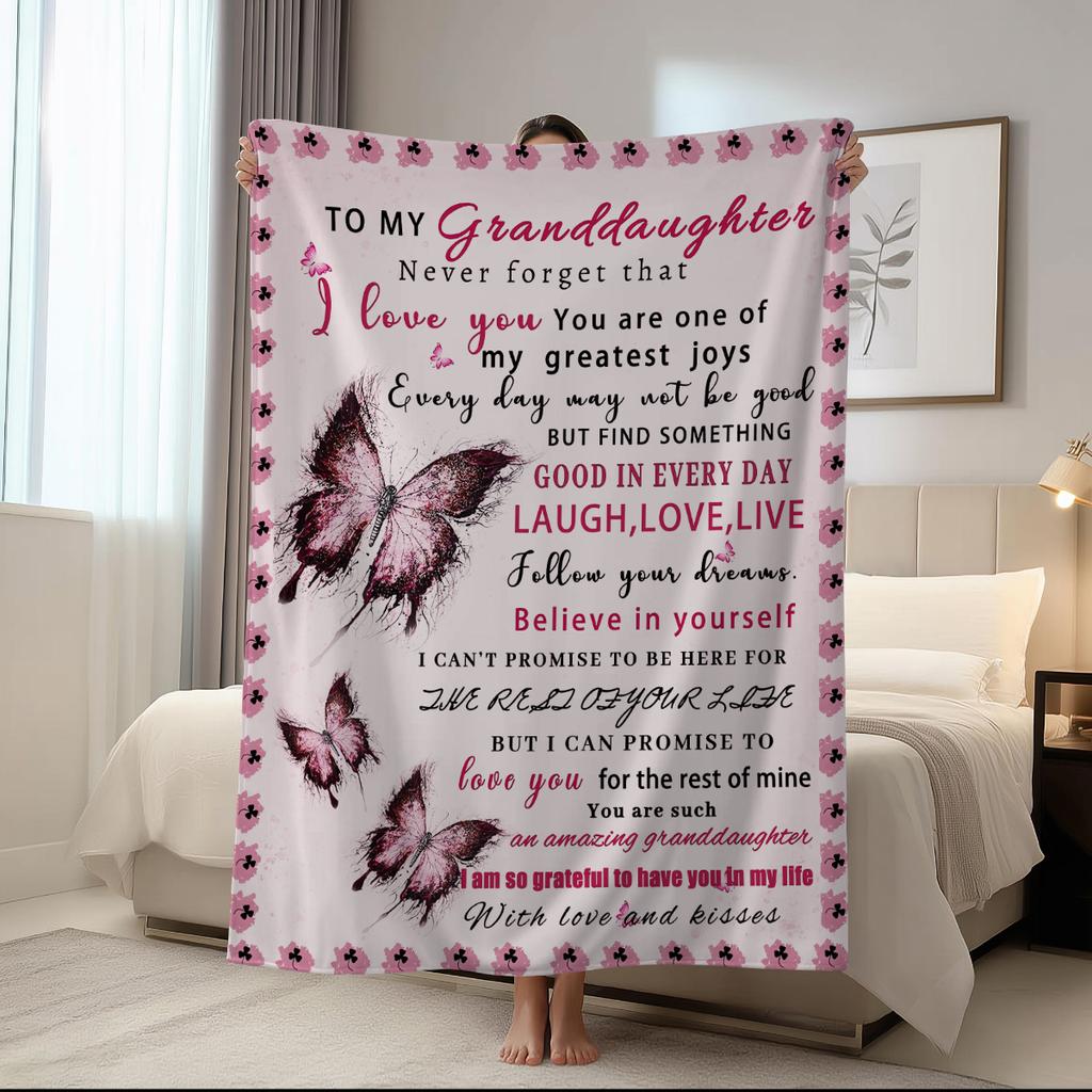 1Pc Grandpa Grandma Inspirational Quote Envelope Blanket For Granddaughter, Suitable For Sofas And Thanksgiving Gift Covers,