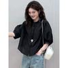 Designed Splicing Round Neck Short-sleeved Shirt for Women New Style Loose Top Cardigan