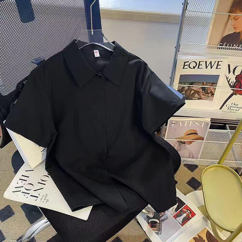

Korean Style Off-the-Shoulder Polo Long Sleeve Shirt - Women s Versatile Black Autumn Top S, Up to 80 lbs