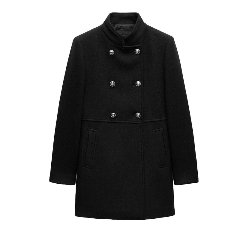 Fall and Winter New Women's Clothing Gold Button Decoration Wool Blend Double Breasted Stand Collar Coat Outwear 9037141