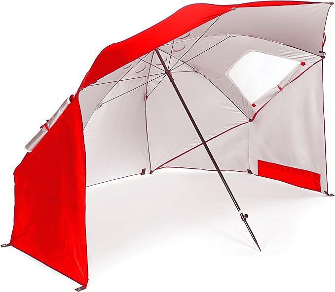 

Windproof Beach Umbrella UPF 50+ With Sand Anchor & Tilt Portable Foldable Sunshade For Patio Garden Pool Backyard Lawn Outdoor красный