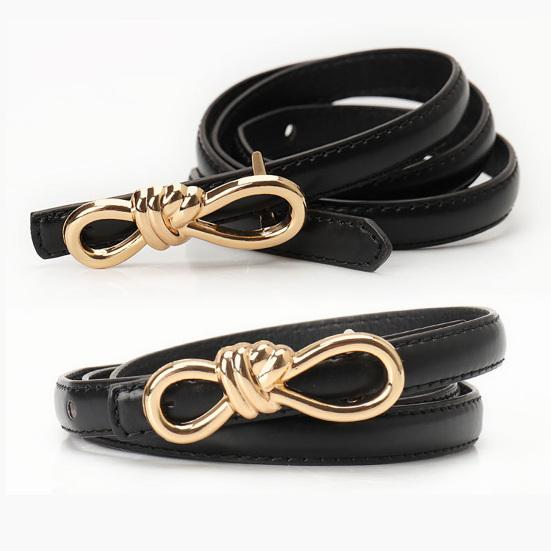 Imitation Leather Dress Belt Snap-On Bow-Shaped Buttons Multi Holes Adjustable Length Thin Waistband