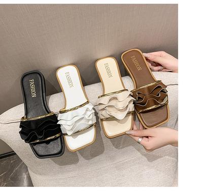 Modische quadratische Damen-Hausschuhe, lässige, leichte Outdoor-Strand-Flats, elegante einfarbige Sandalen mit offenen Zehen