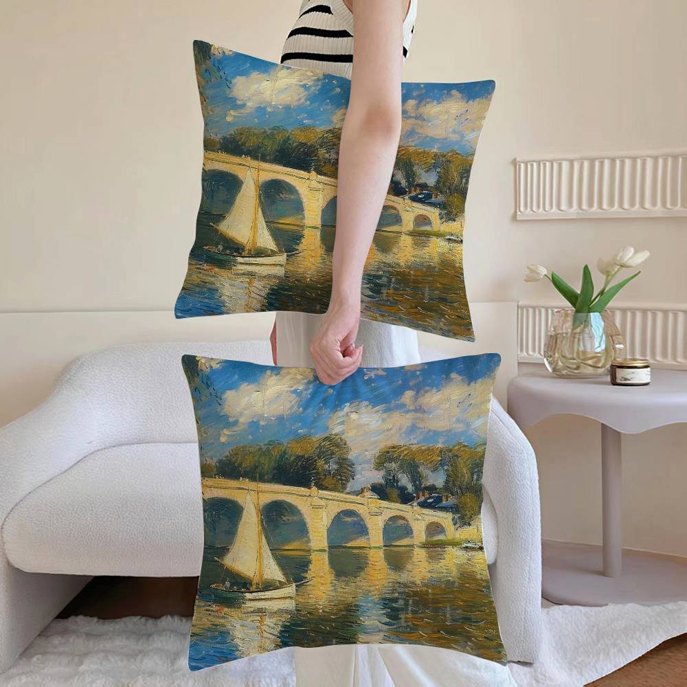 

C-Claude Monet Pillow Case Sofa and Living Room Decorative Cushion Covers Dust-proof and Mite-proof Invisible Zipper 12x12Inch