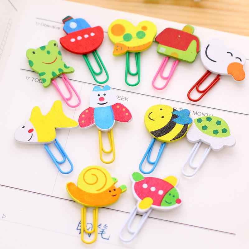 

Cartoon Animal Wooden Paperclip Bookmark for Kids - Colorful Stationery